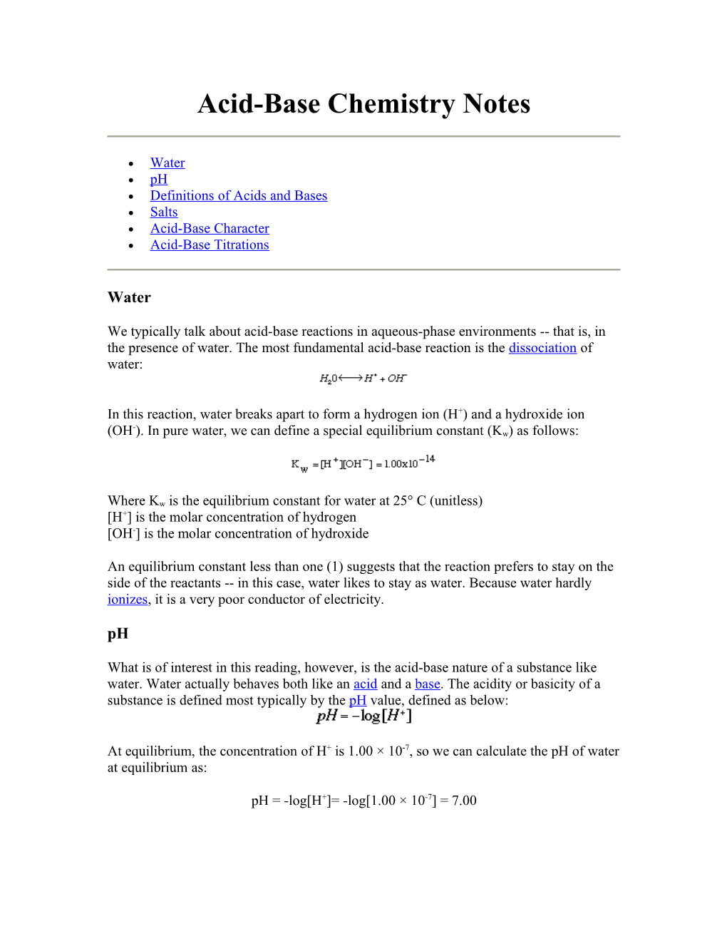 Acid-Base Chemistry Notes