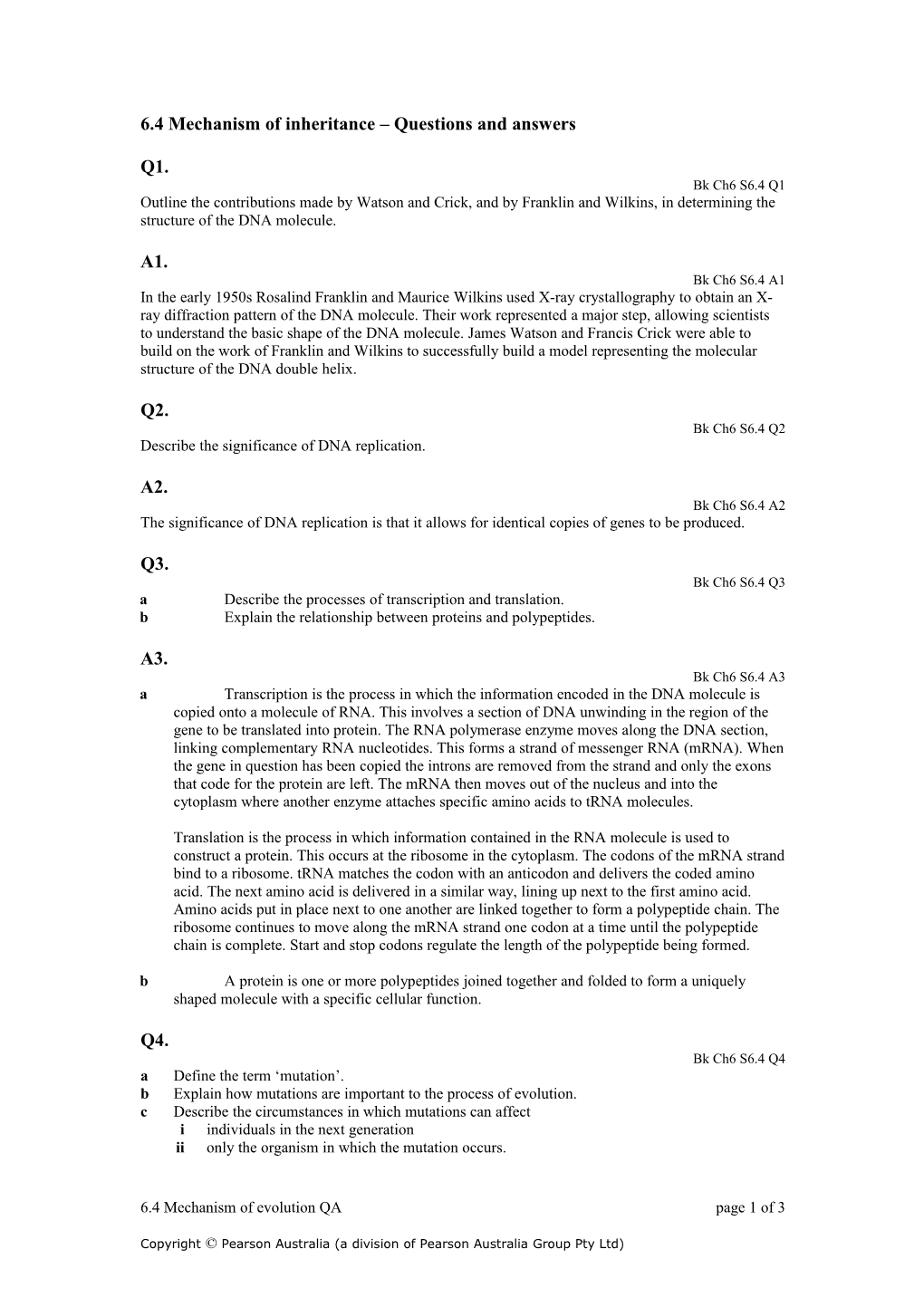 6.4 Mechanism of Inheritance Questions and Answers