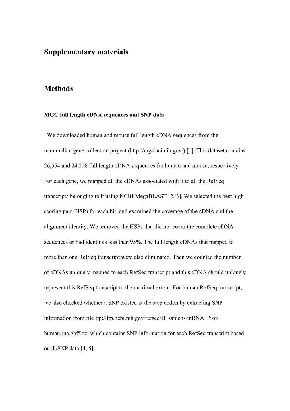 MGC Full Length Cdna Sequences and SNP Data