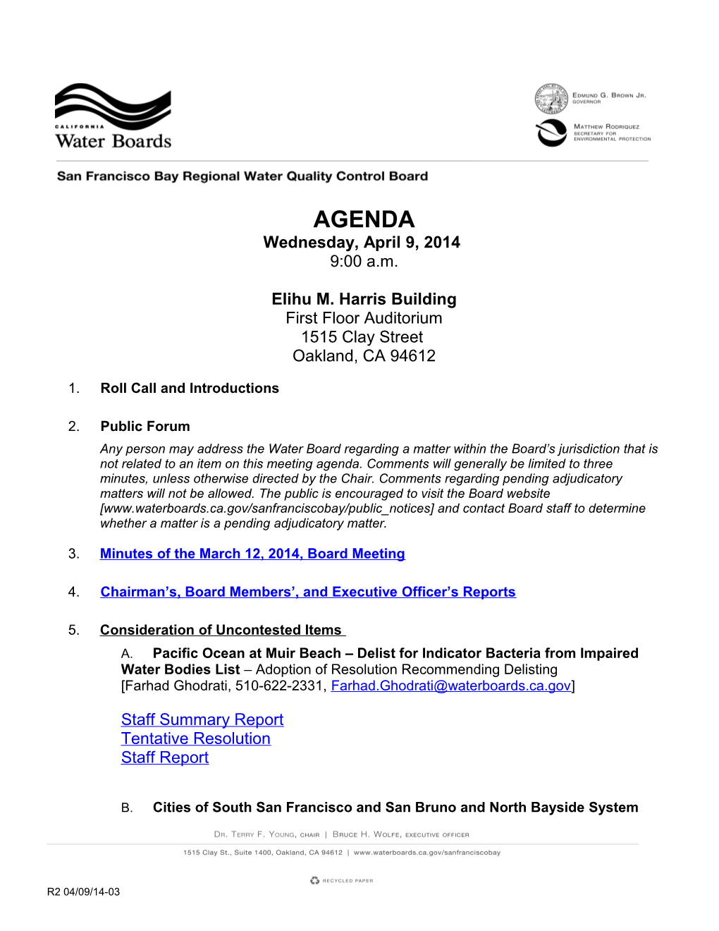 Water Board Meeting Agendapage 1