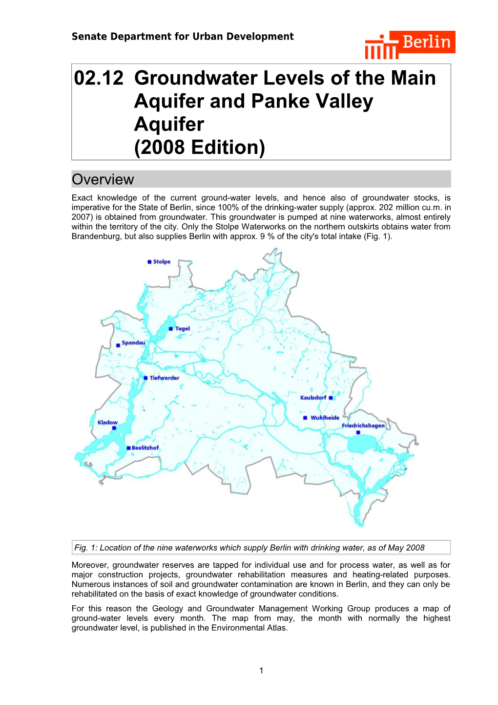 02.12	Groundwater Levels of the Main Aquifer and Panke Valley Aquifer (2008 Edition)