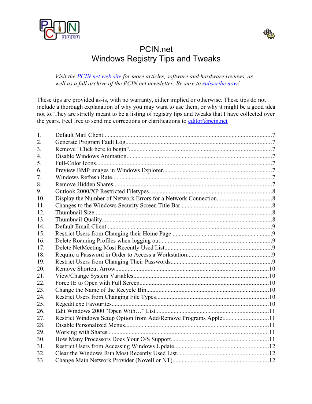 Windows Registry Tips and Tweaks