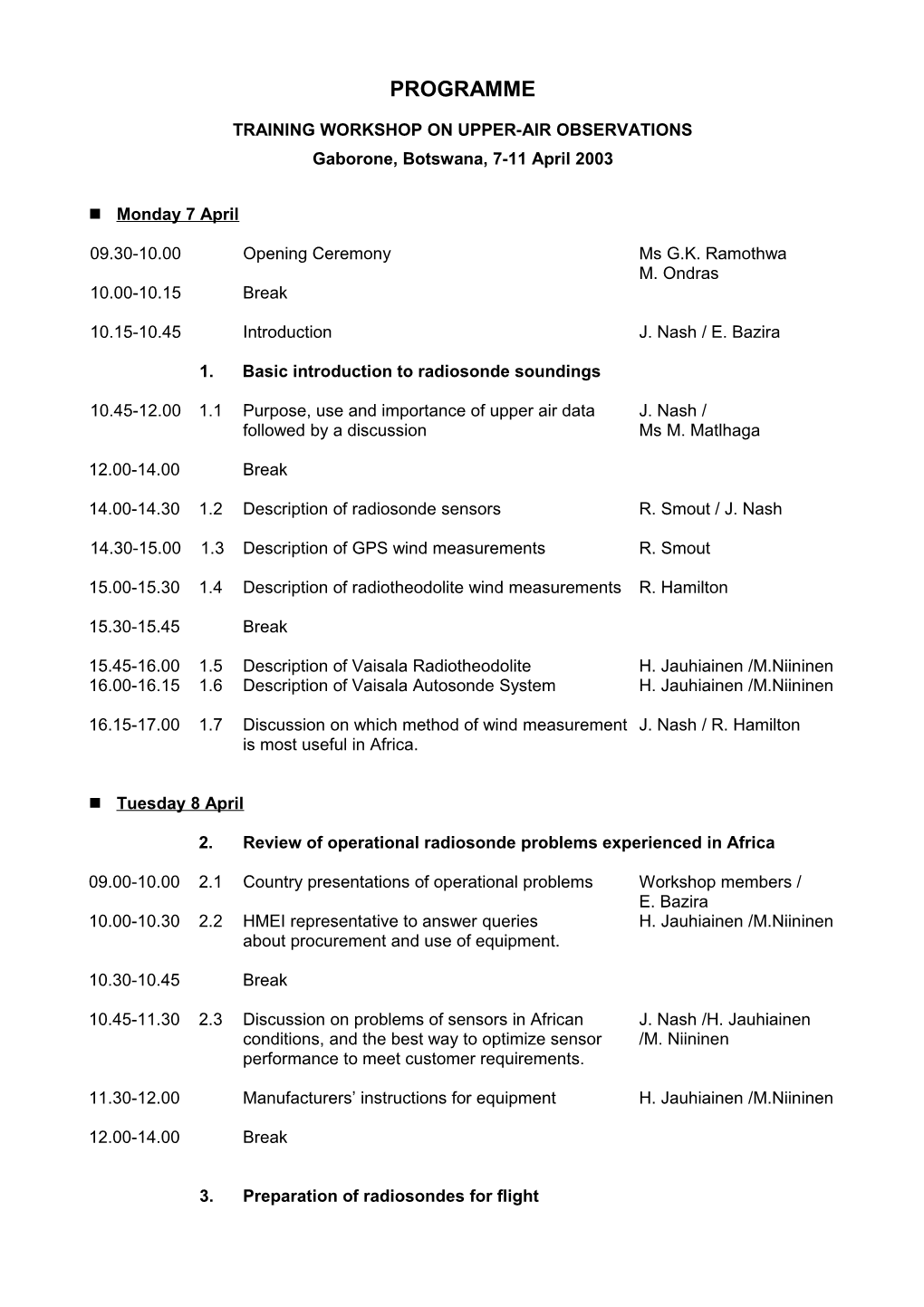 Training Workshop on Upper-Air Observations