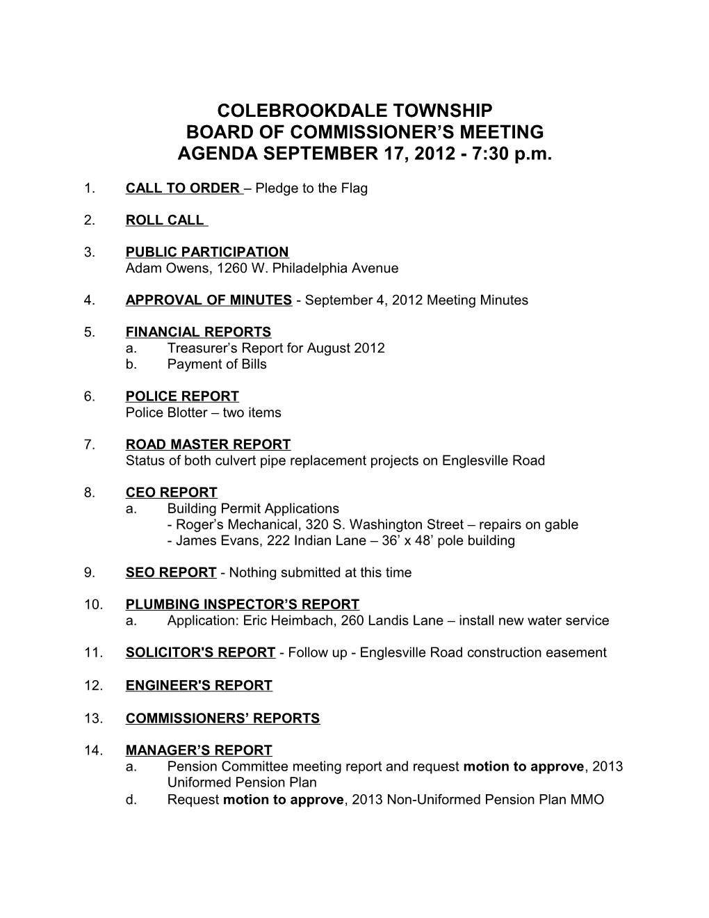 Board of Commissioners September 17, 2012 Page2