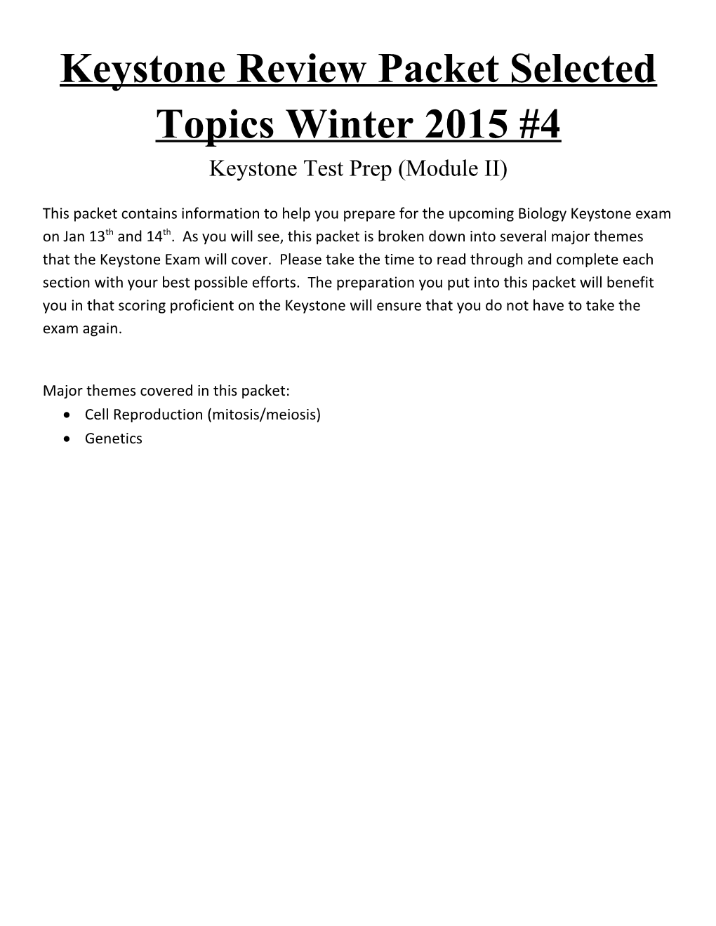 Keystone Review Packet Selected Topics Winter 2015 #4