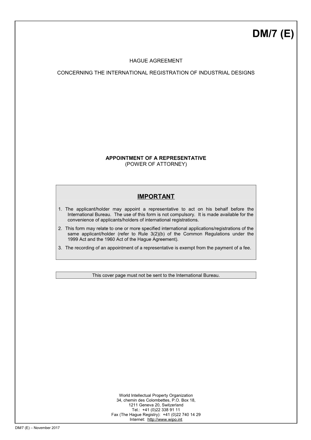 Form DM/7 (Hague System for the International Registration of Industrial Designs)