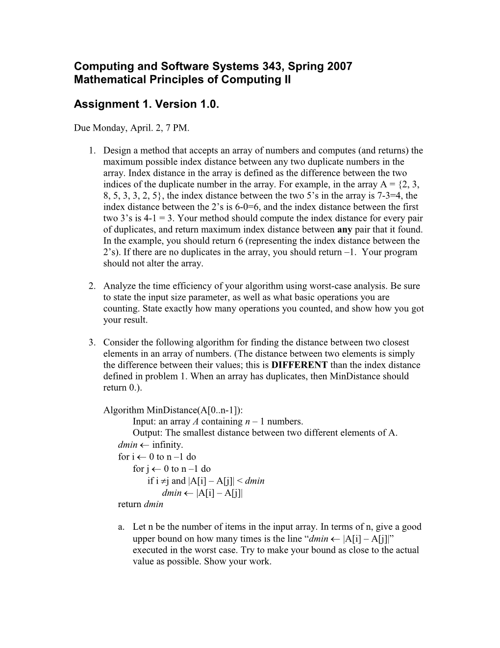 Computing and Software Systems 343, Winter 2003