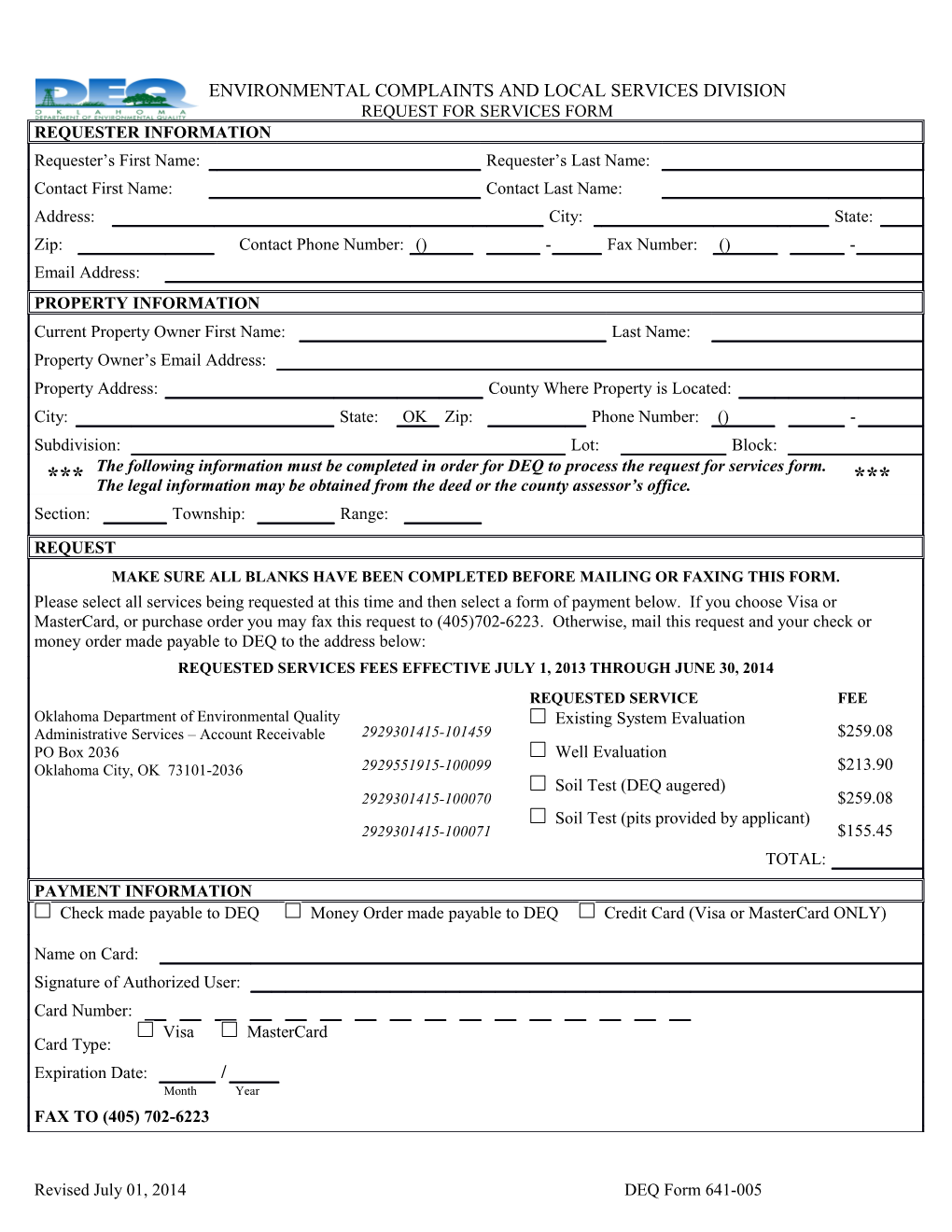 Request for Services Form
