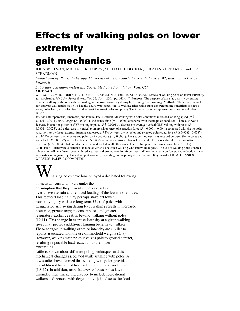 Effects of Walking Poles on Lower Extremity