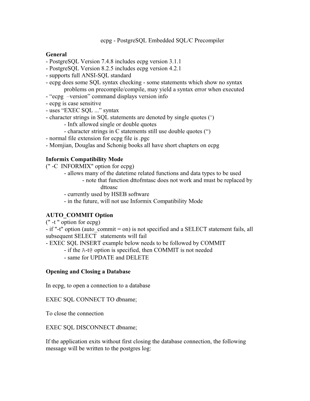 Ecpg - Postgresql Embedded SQL/C Precompiler