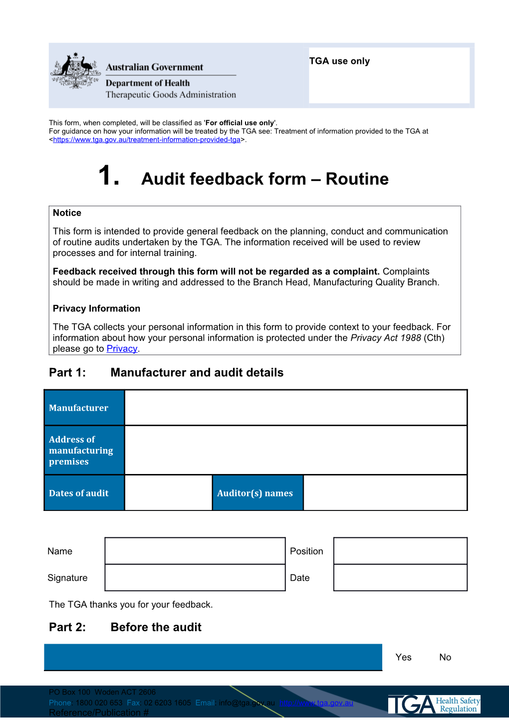 Audit Feedback Form - Routine