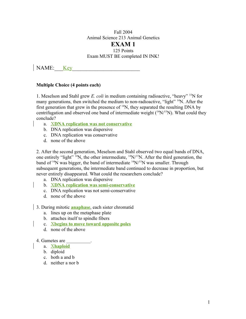 Animal Science 213 Animal Genetics