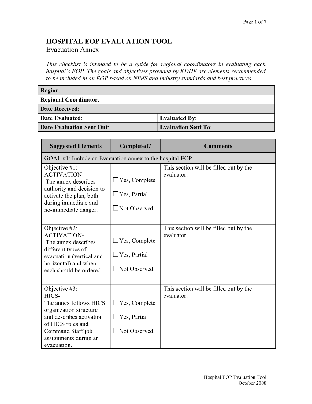 Hospital Eop Evaluation Tool