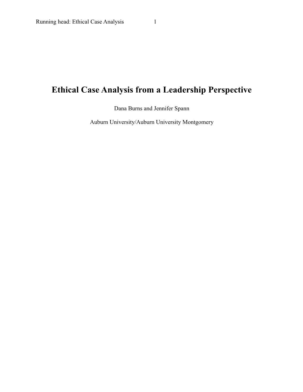 Ethical Case Analysis from a Leadership Perspective