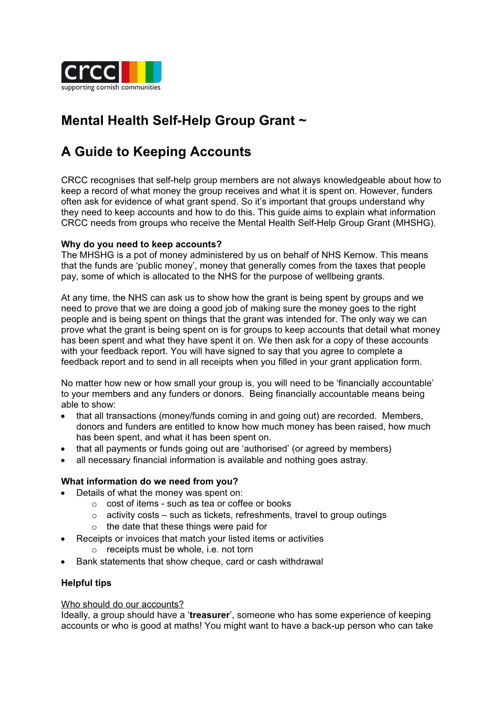 Mental Health Self-Help Group Grant