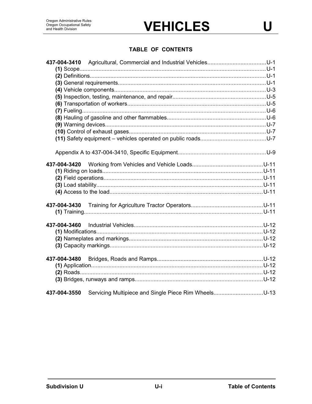 Division 4, Subdivision U, Vehicles