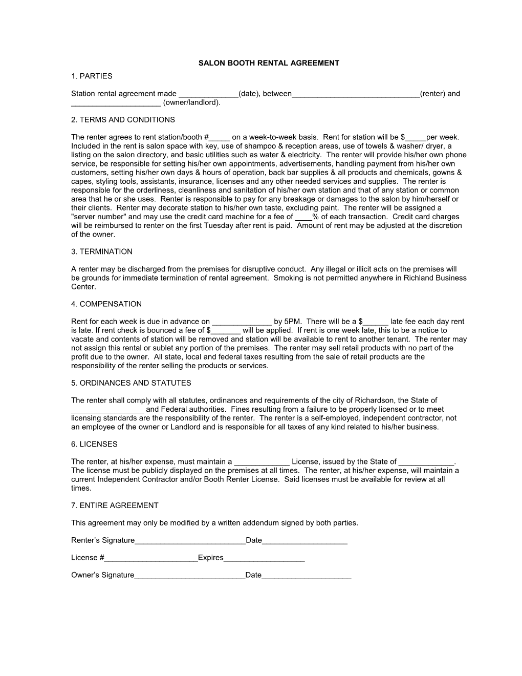 Equipment Rental Agreement