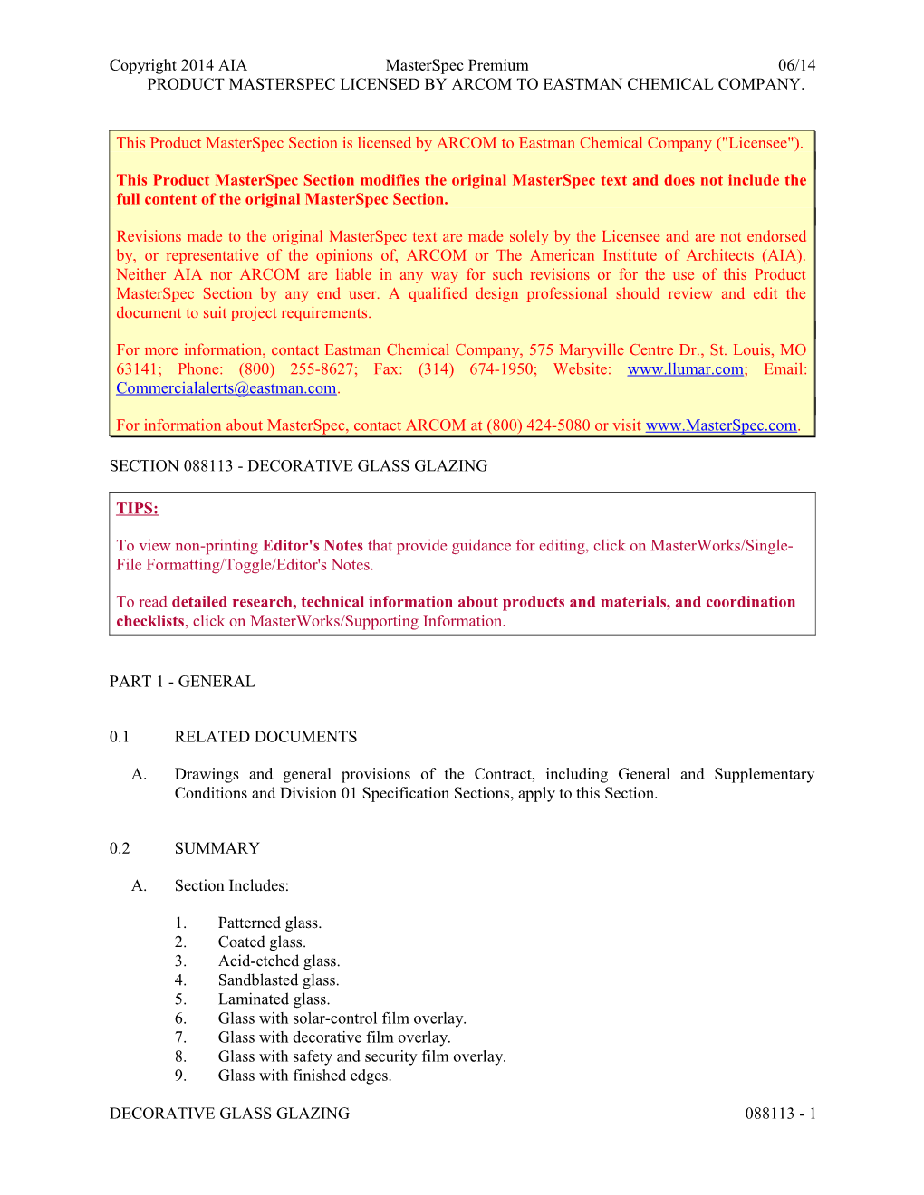 Section 088113 - Decorative Glass Glazing