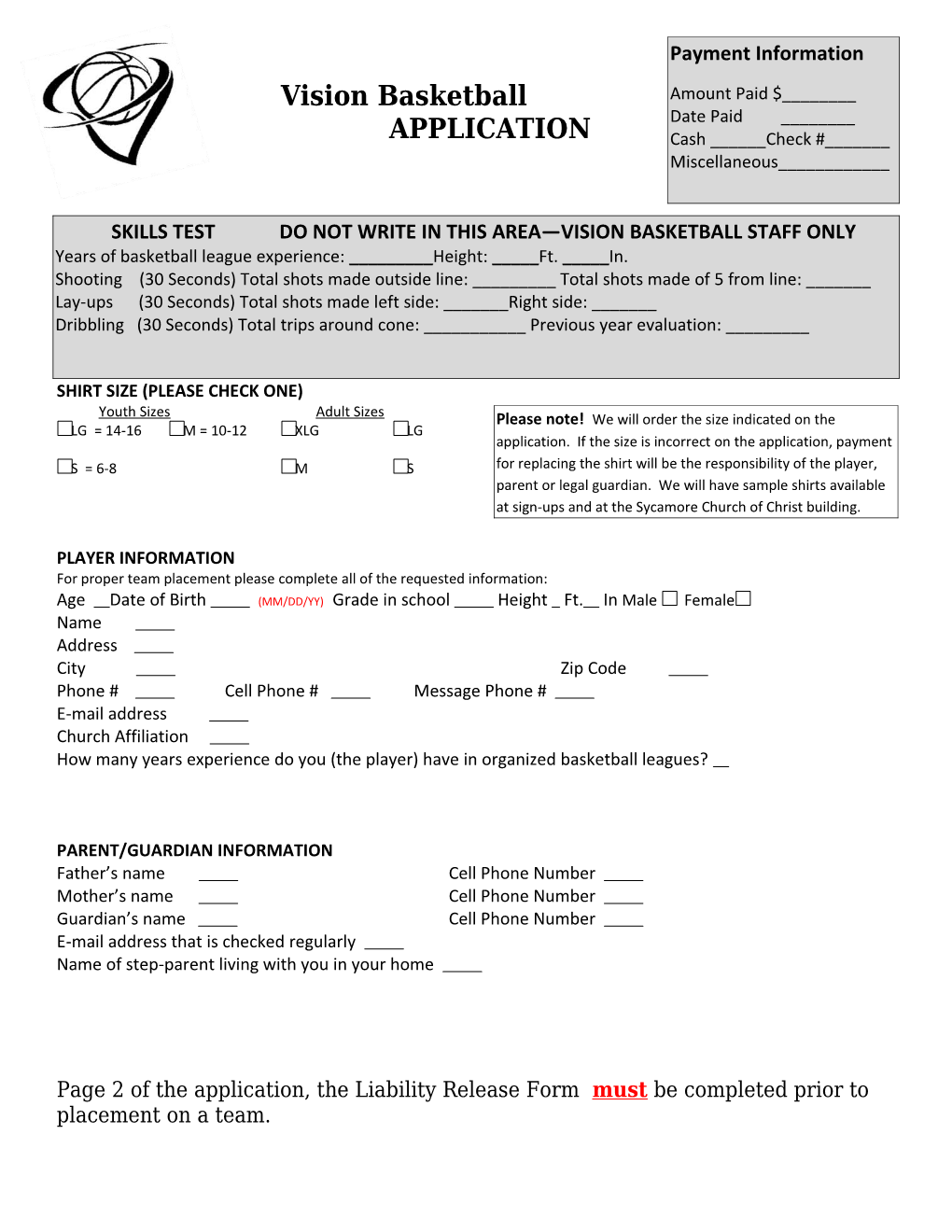 Skills Testdo Not Write in This Area Vision Basketball Staff Only