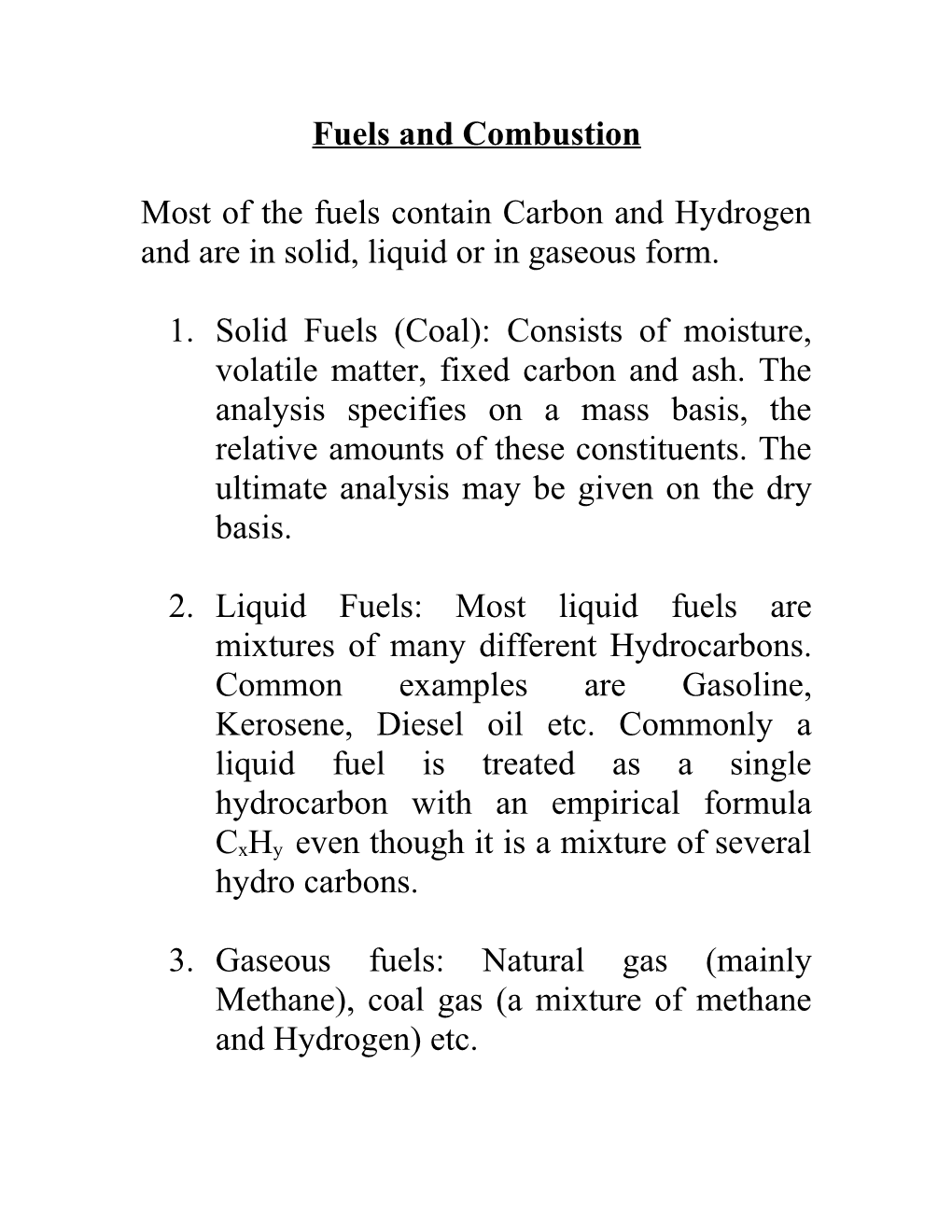 Fuels and Combustion