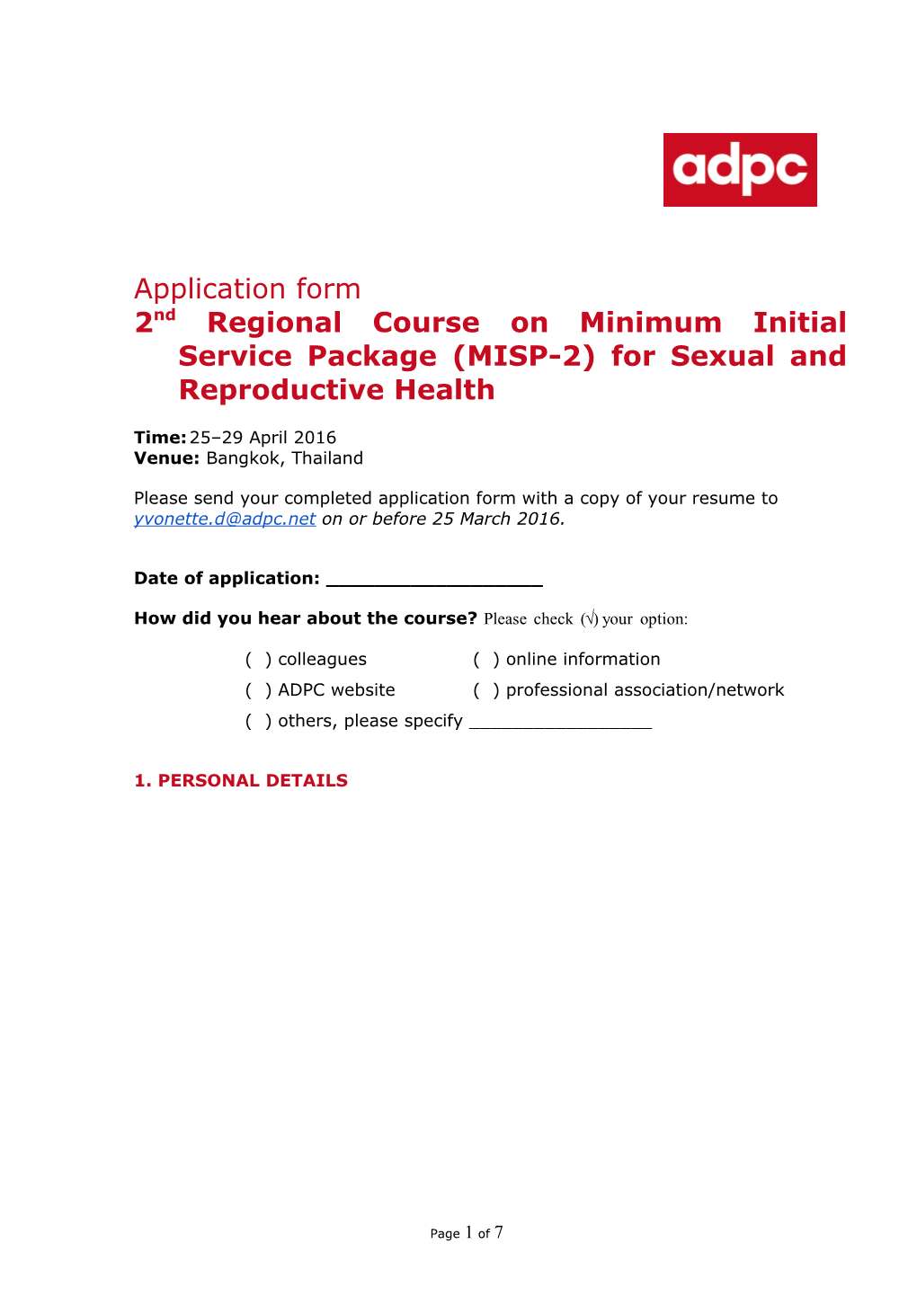 2Nd Regional Course on Minimum Initial Service Package (MISP-2) for Sexual and Reproductive