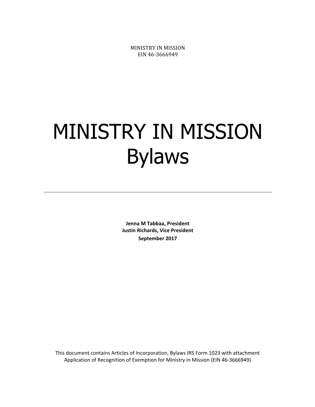 Ministry in Mission Bylaws