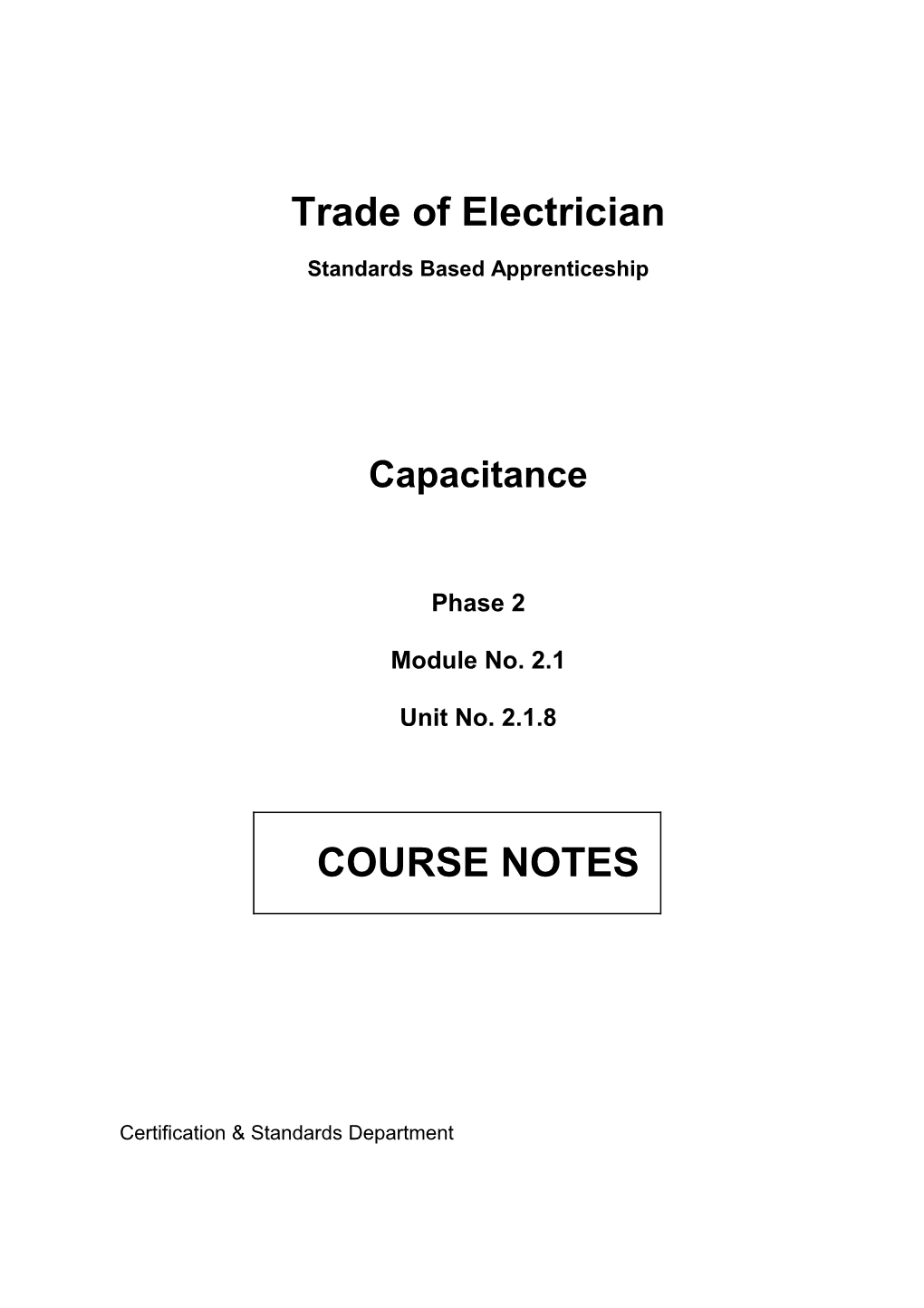 SOLAS Certification and Standards Electrical Course Notes - Unit 2.1.8