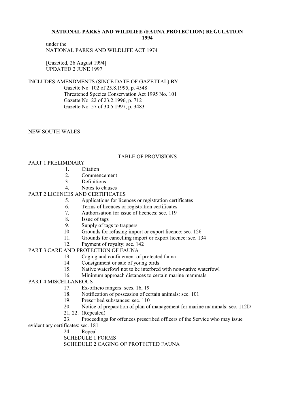 National Parks and Wildlife (Fauna Protection) Regulation