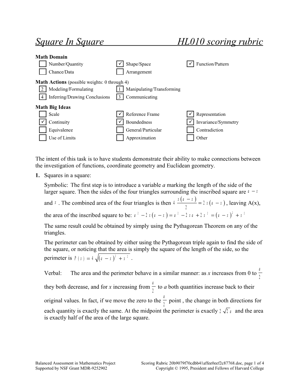 Square in Square	L010 Scoring Rubric