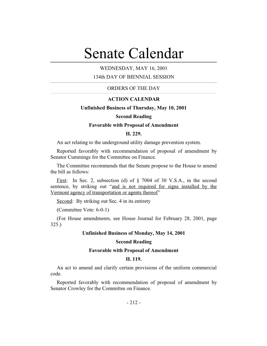 Senate Calendar s1