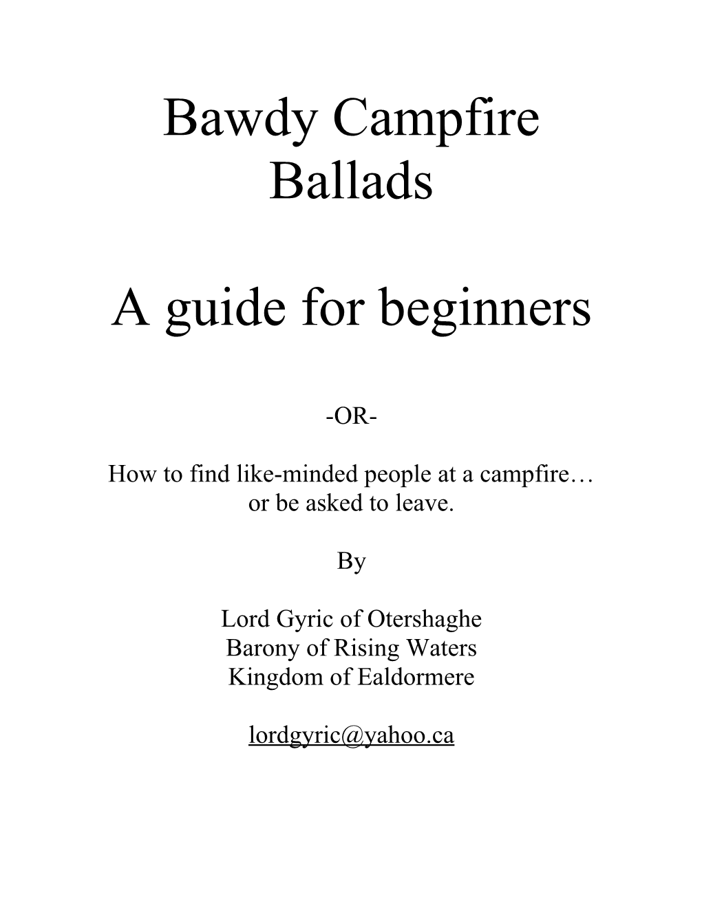 Bawdy Campfire Ballads