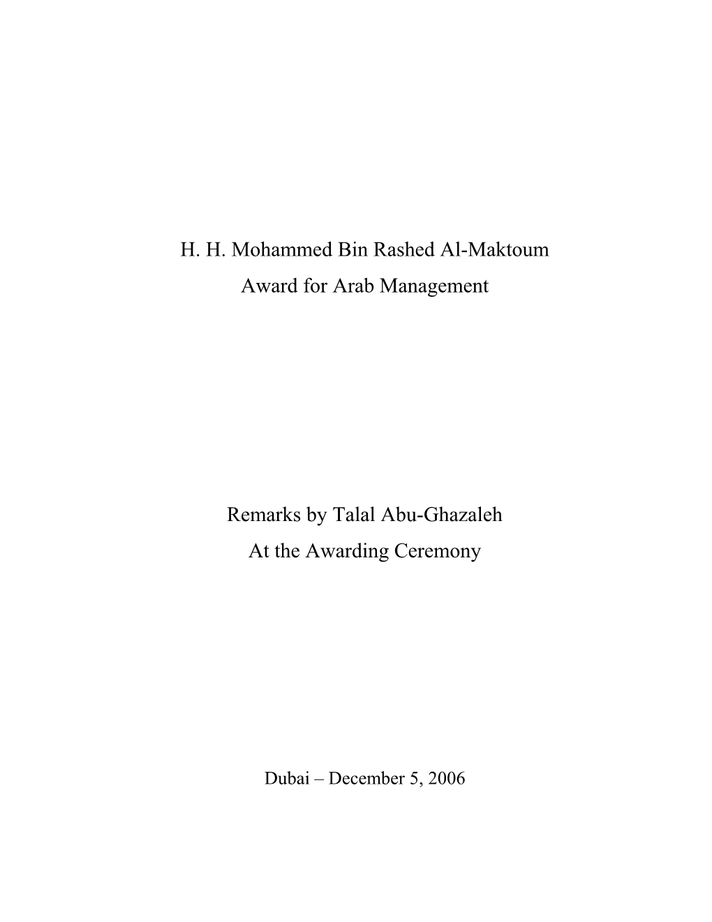 H. H. Mohammed Bin Rashed Al-Maktoum