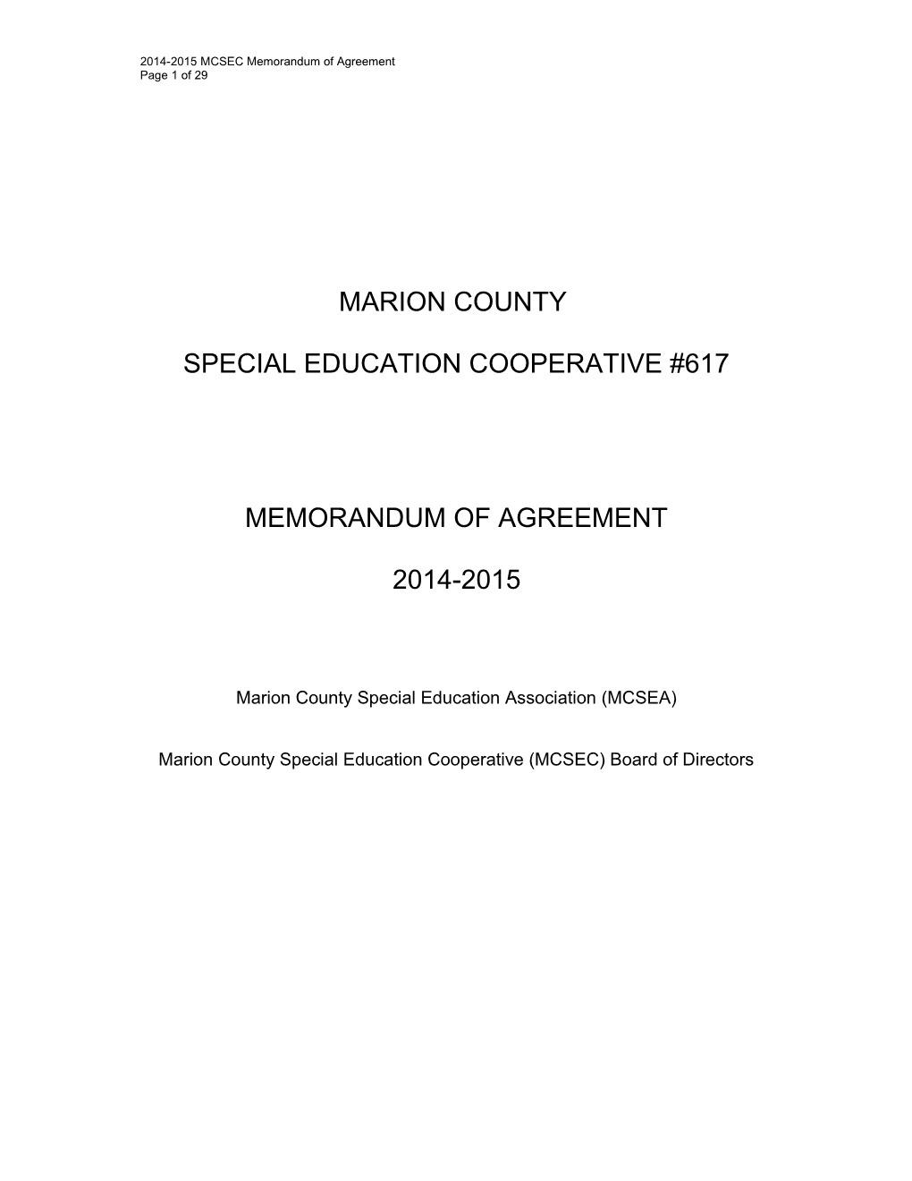 2014-2015 MCSEC Memorandum of Agreement