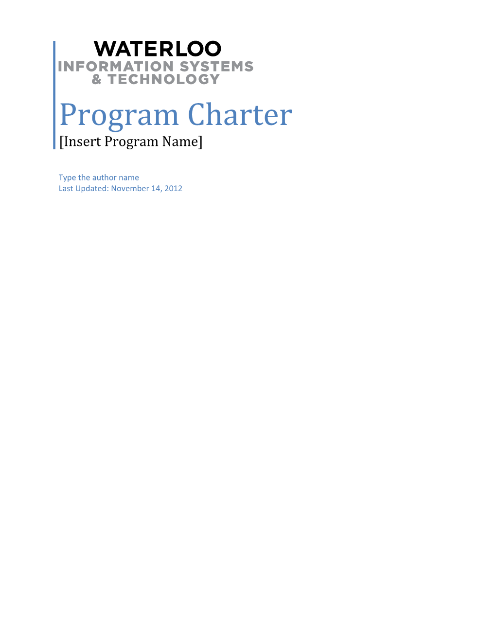 Program Charter Insert Program Name
