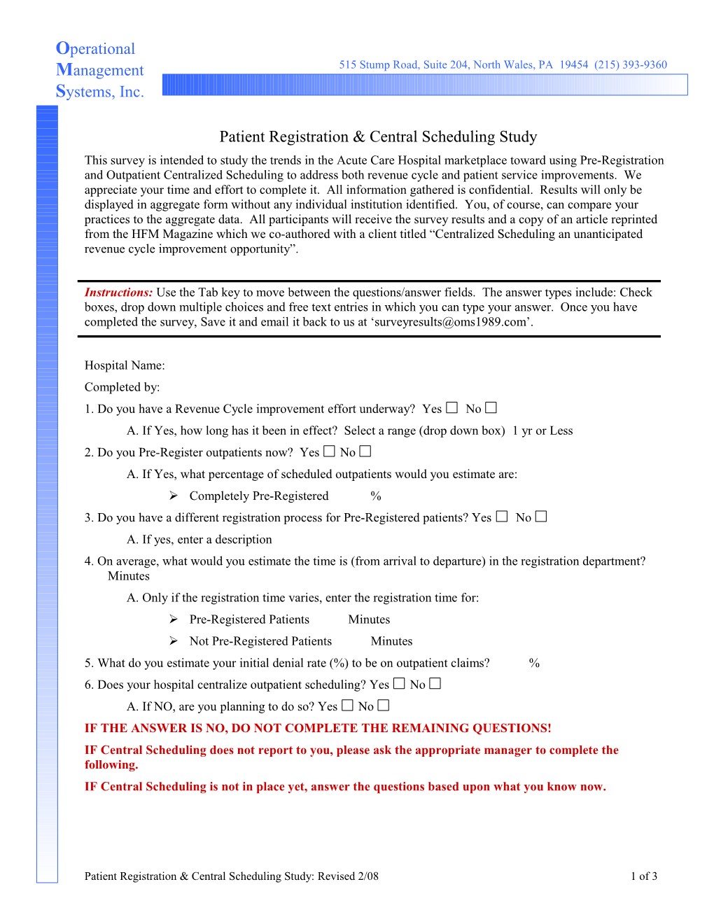 Patient Registration & Central Scheduling Survey