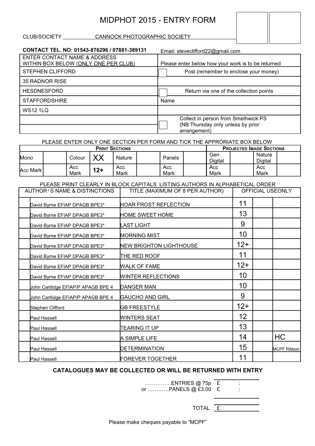 Midphot 2001 - Entry Form