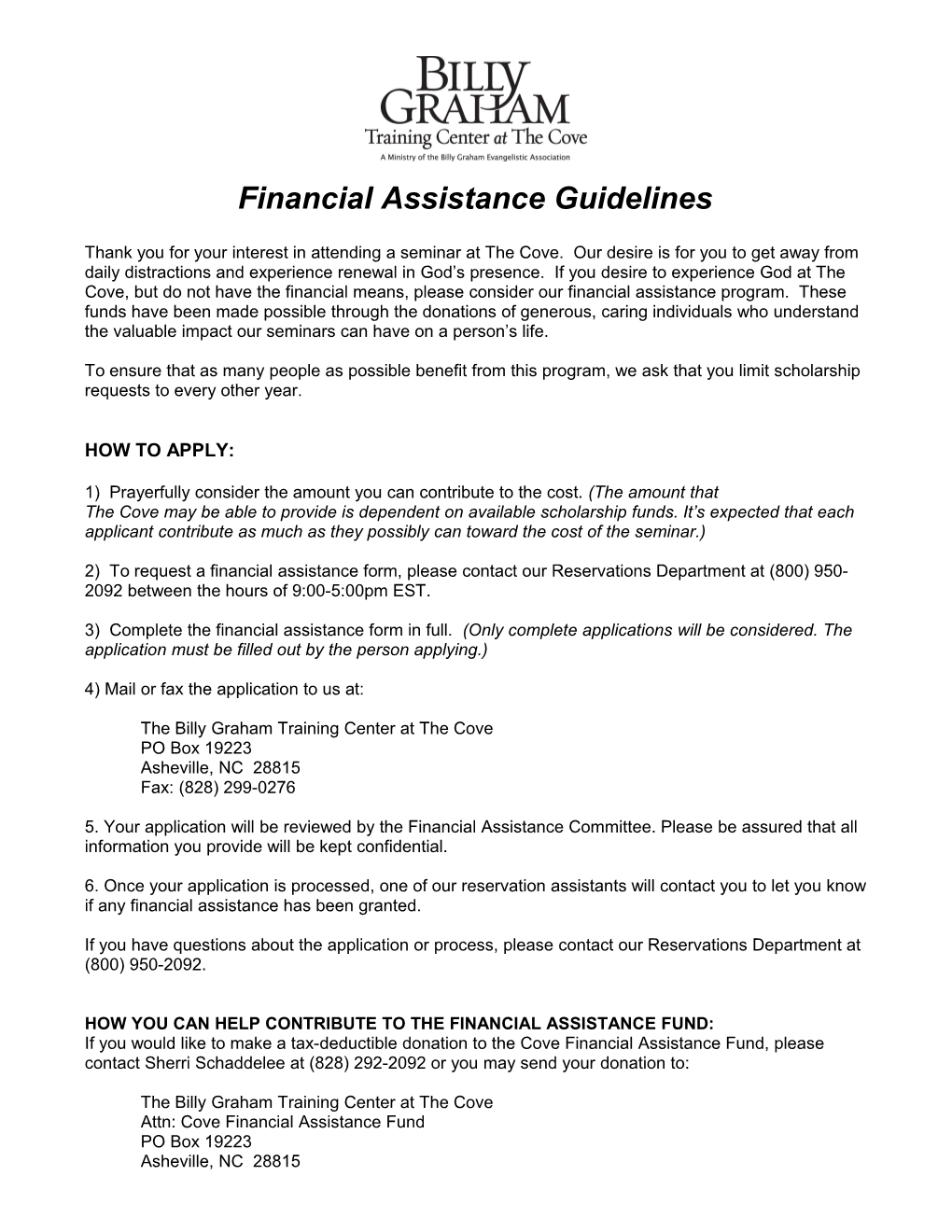 Financial Assistance Guidelines