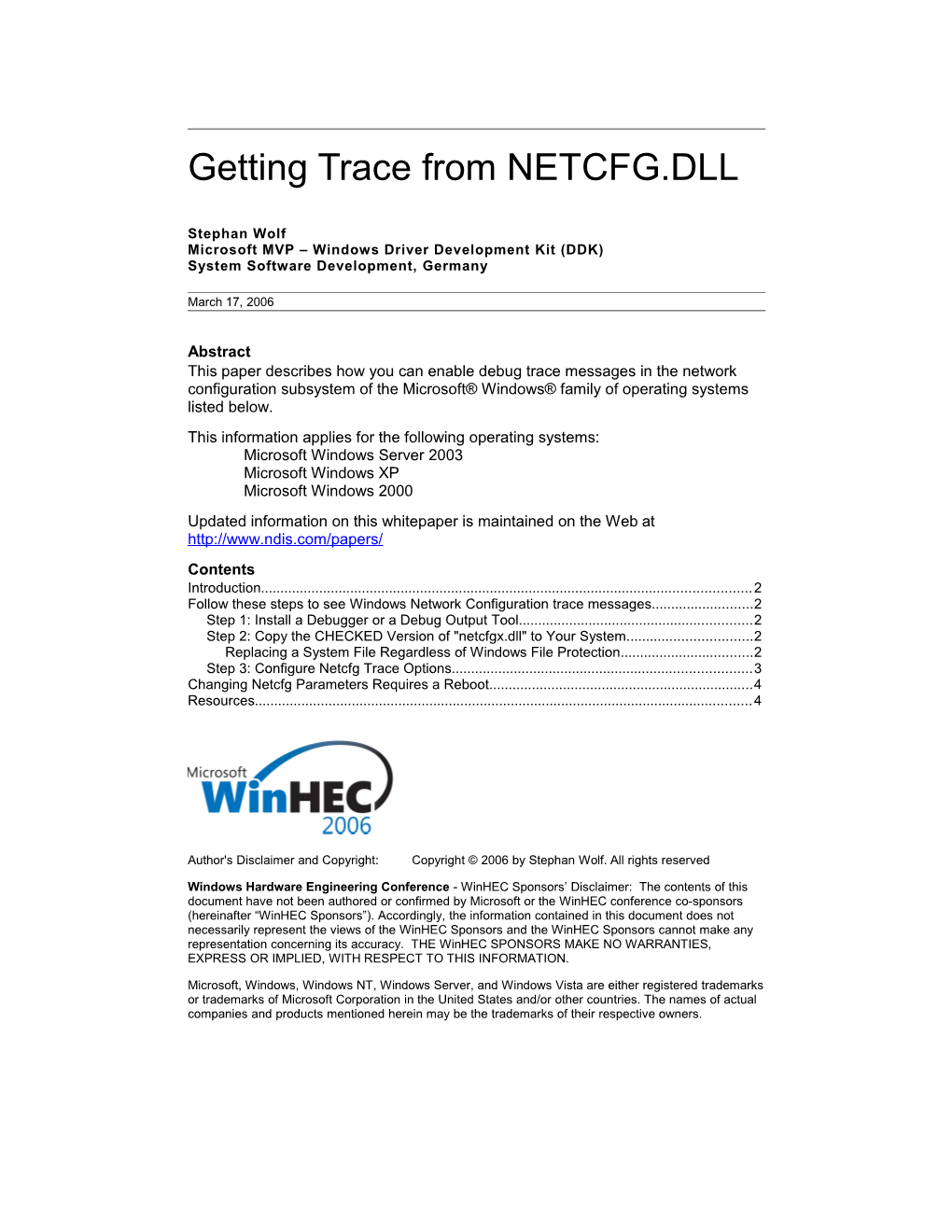 Getting Trace from NETCFG.DLL