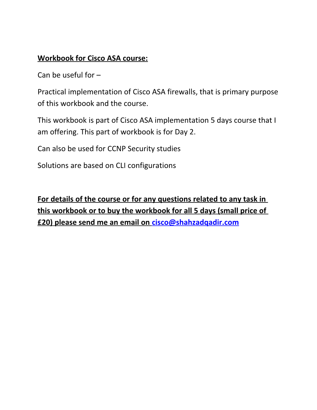 Workbook for Cisco ASA Course