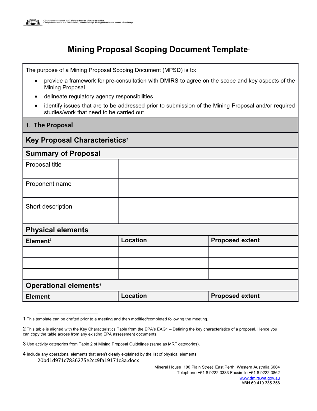 Mining Proposal Scoping Document Template