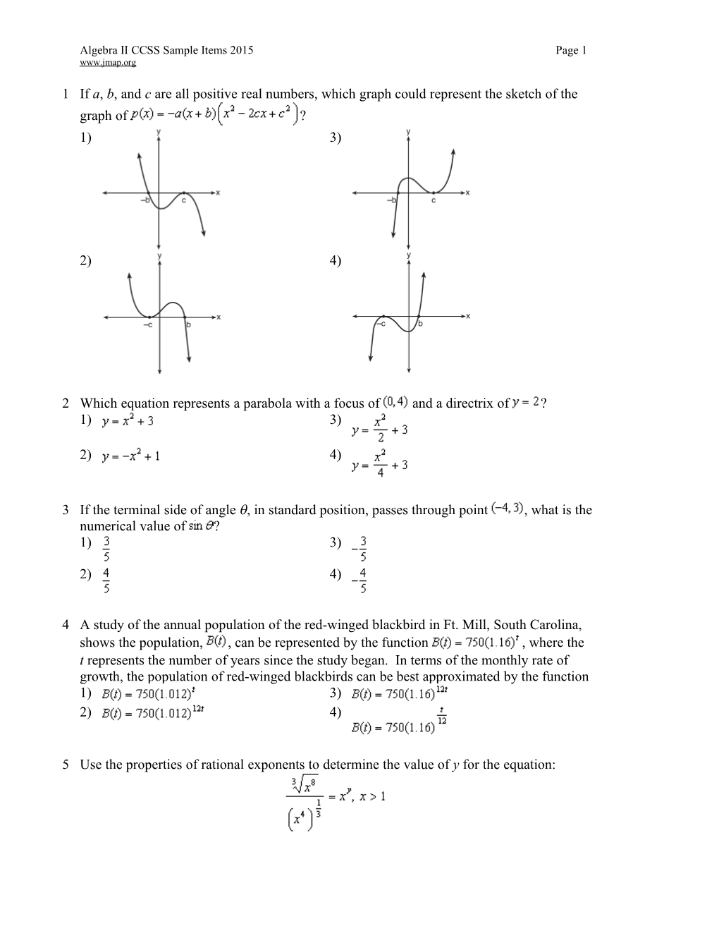 Algebra II CCSS Sample Items 2015 Page 9