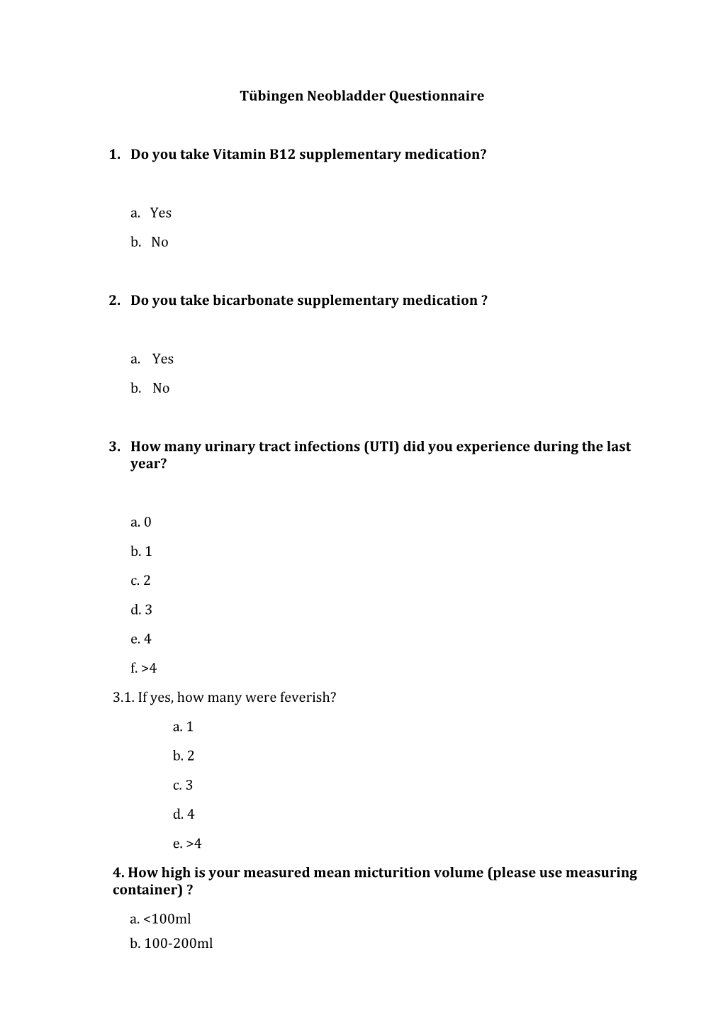 Tübingen Neobladder Questionnaire