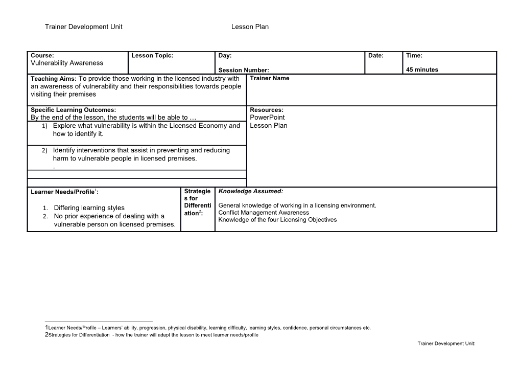 Trainer Development Unitlesson Plan