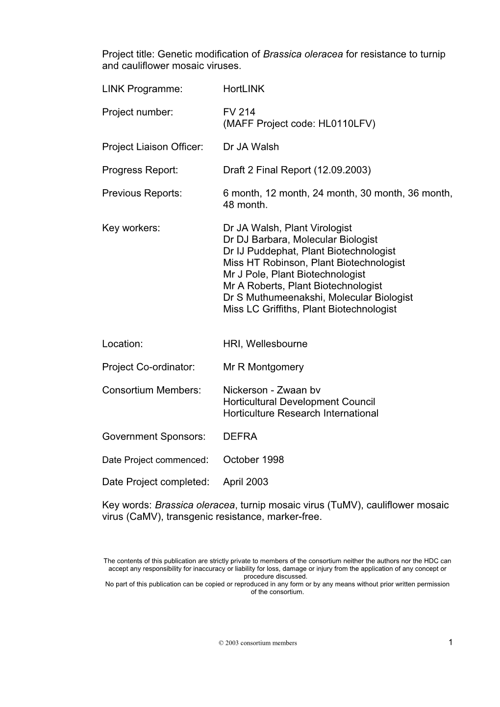 Onion Hortlink Consortium Report, 14 January 1998