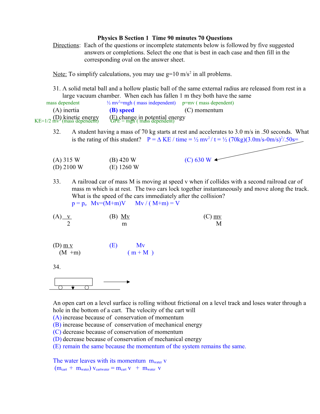 Physics B Section 1 Time 90 Minutes 70 Questions