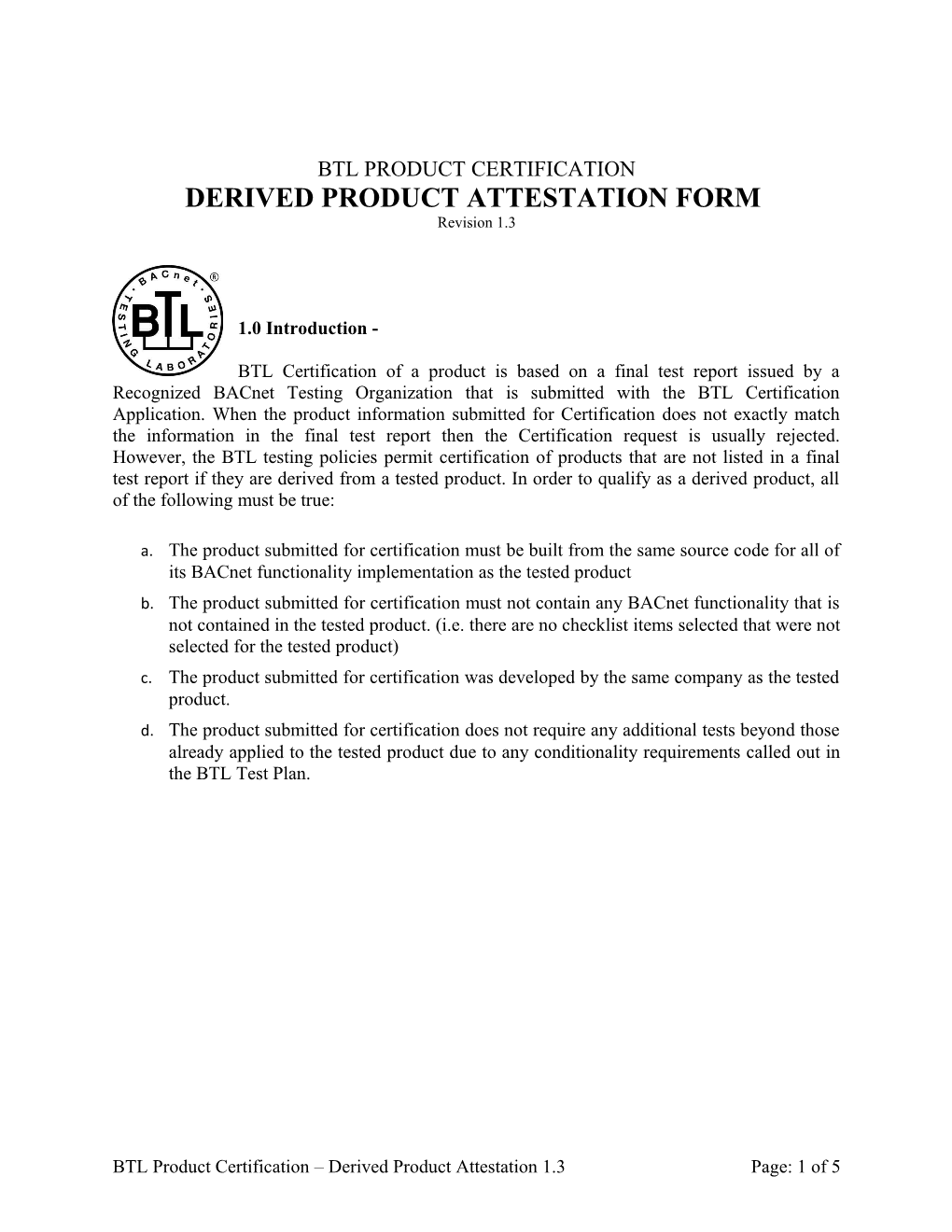 Derived Product Attestation Form