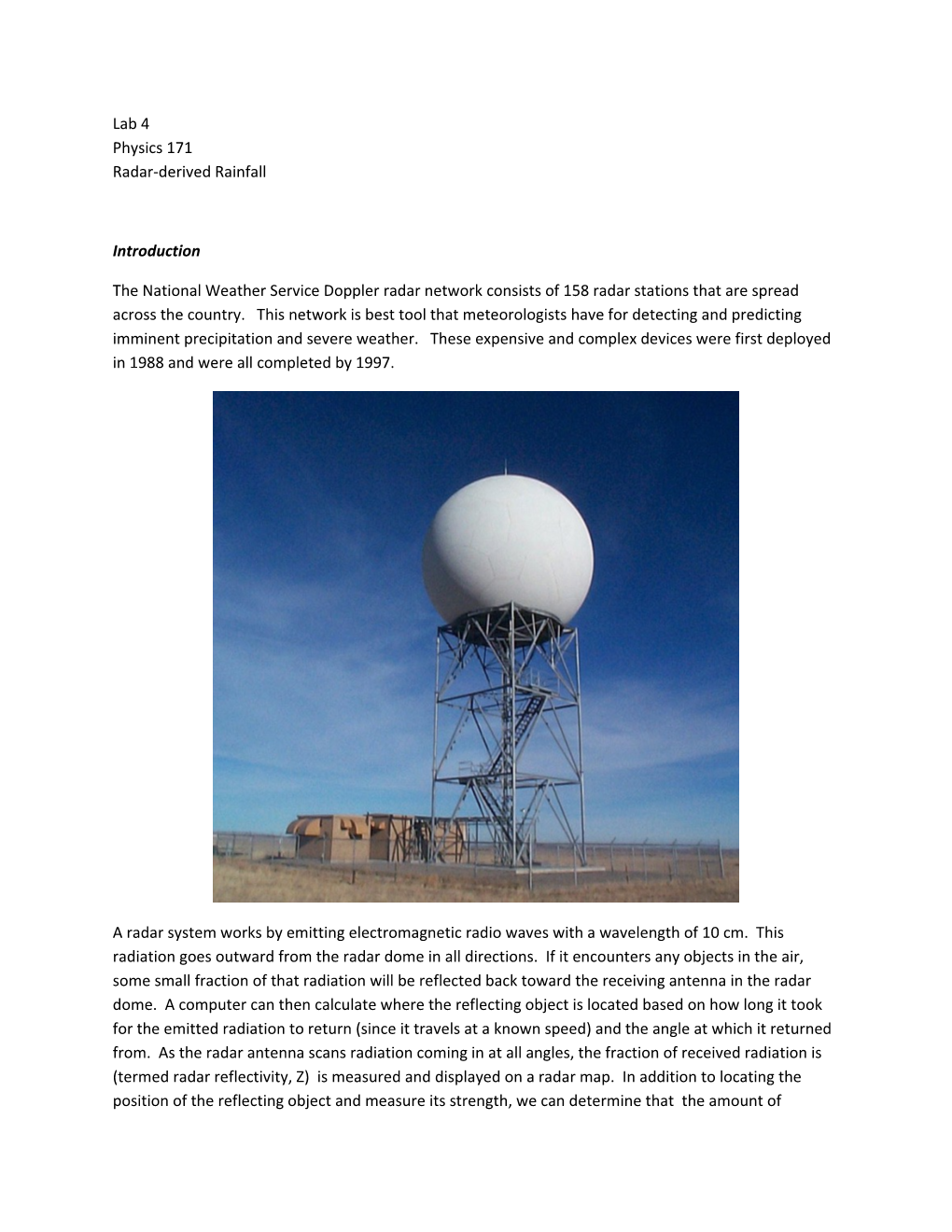 Lab 4 Physics 171 Radar-Derived Rainfall