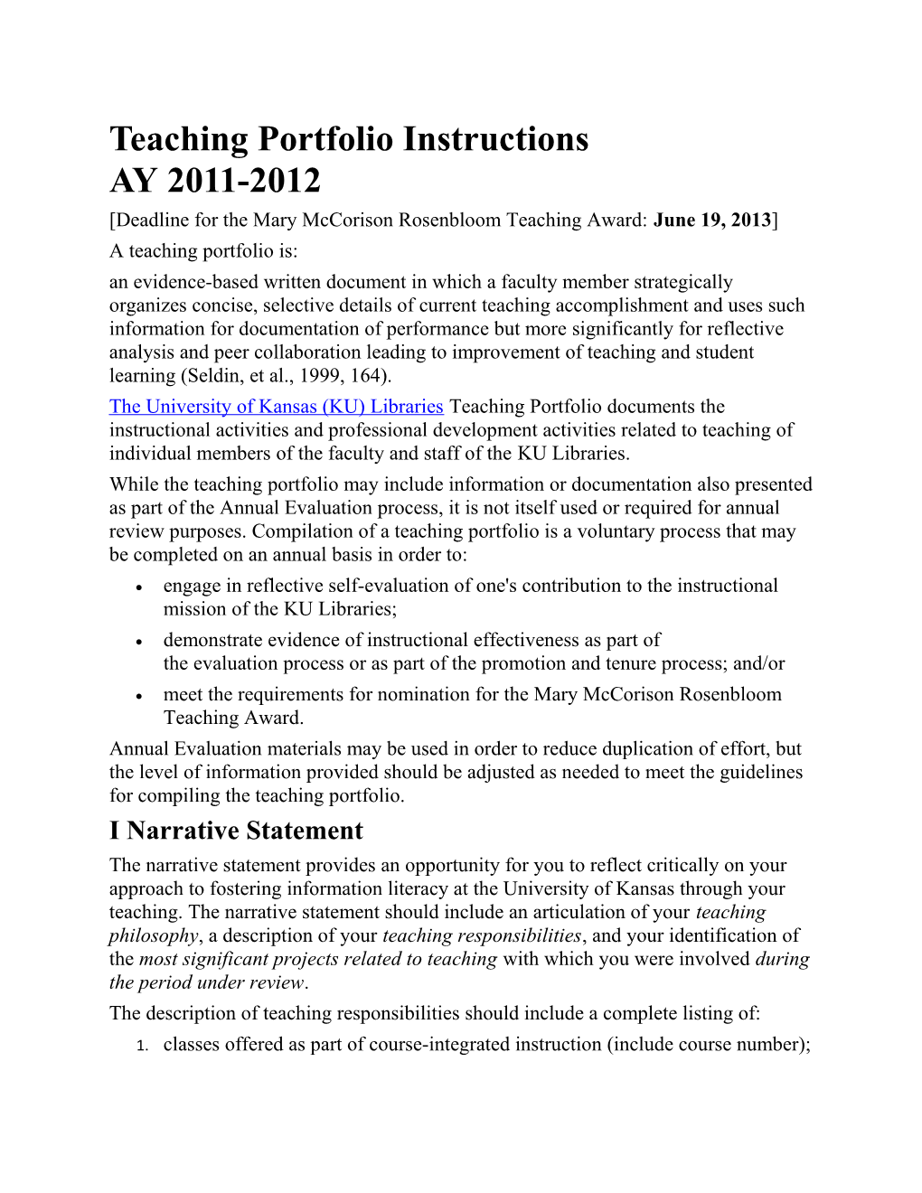 Teaching Portfolio Instructions AY2011-2012