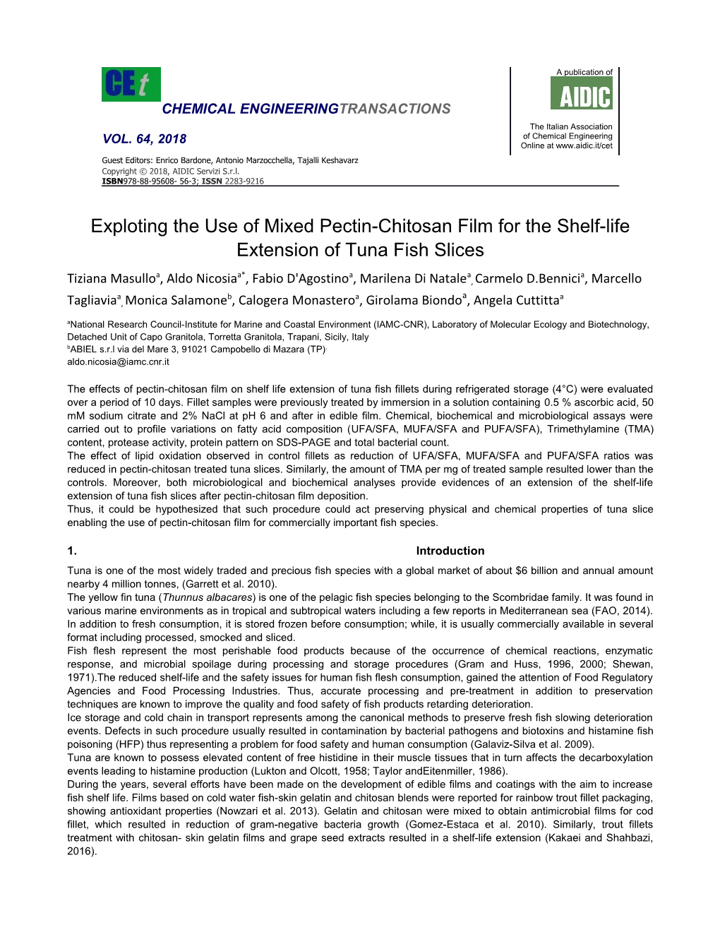 Exploting the Use of Mixed Pectin-Chitosan Film for the Shelf-Life Extension of Tuna Fish Slices