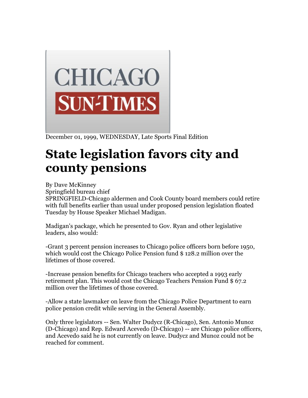 State Legislation Favors City and County Pensions